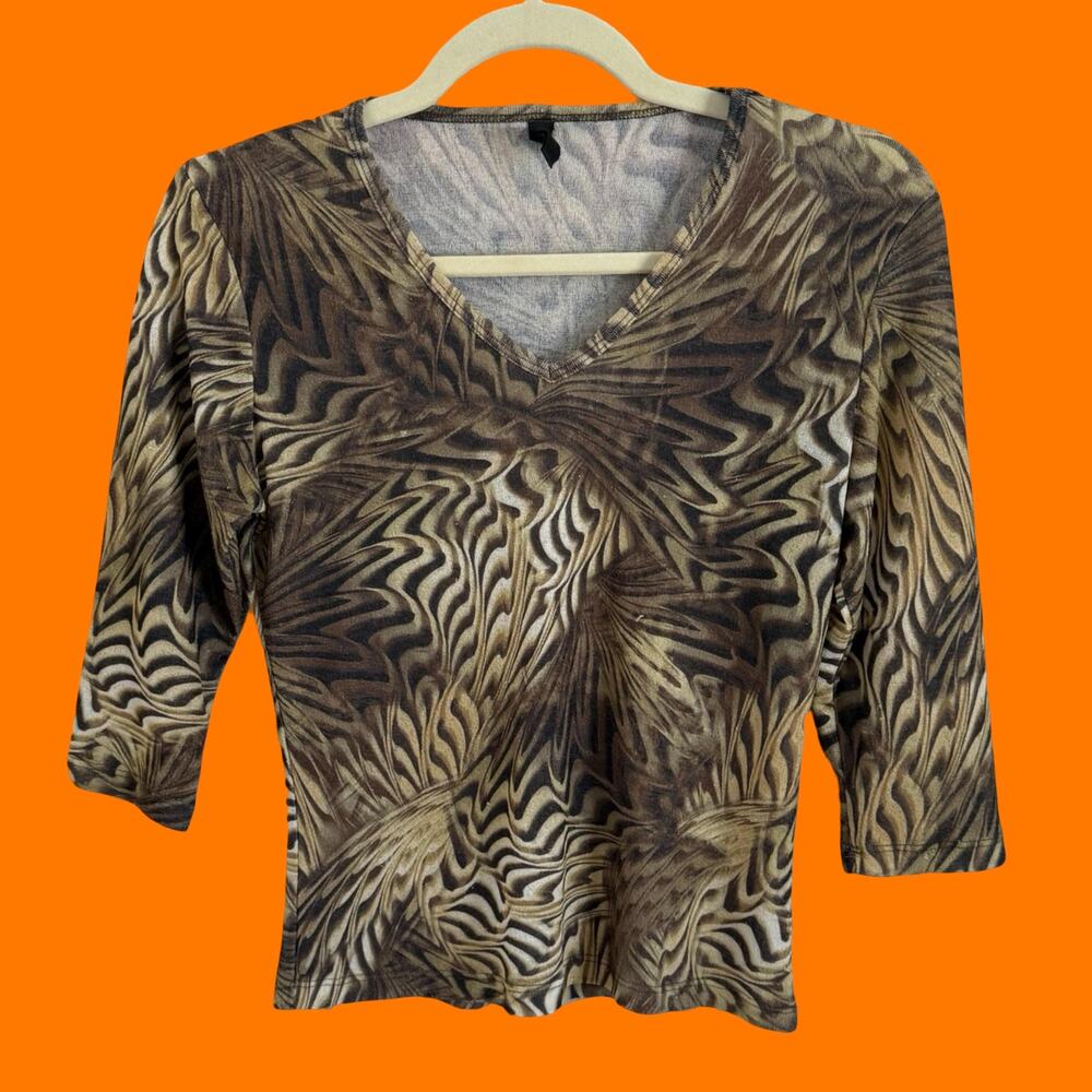 90's 00's vintage groovy animal print glittery y2k bodycon top MEDIUM